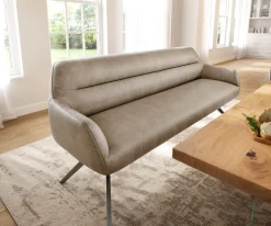EsszimmerbankTaya-Flex 200 cm Mikrofaser Beige Vintage Kreuzgestell kantig Graphit Taschenfederkern Sofort versandfertig