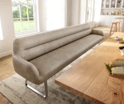 EsszimmerbankTaya-Flex 300 cm Mikrofaser Beige Vintage Kufengestell flach Edelstahl Taschenfederkern Sofort versandfertig