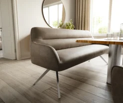 EsszimmerbankTaya-Flex 200 cm Mikrofaser Taupe Vintage Kreuzgestell kantig Edelstahl Taschenfederkern Versandfertig ca. 28.10.26