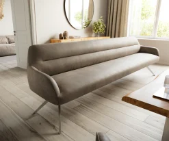 EsszimmerbankTaya-Flex 300 cm Mikrofaser Taupe Vintage Kreuzgestell kantig Edelstahl Taschenfederkern Sofort versandfertig