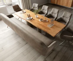 EsszimmerbankTaya-Flex 300 cm Mikrofaser Taupe Vintage Kreuzgestell kantig Effektfinish Titan Taschenfederkern Sofort versandfertig