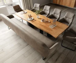 EsszimmerbankTaya-Flex 300 cm Mikrofaser Taupe Vintage Kufengestell flach Schwarz Taschenfederkern Sofort versandfertig