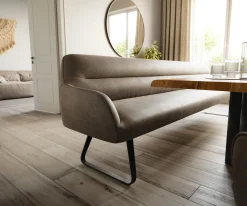 EsszimmerbankTaya-Flex 300 cm Mikrofaser Taupe Vintage Kufengestell flach Schwarz Taschenfederkern Sofort versandfertig