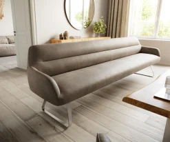 EsszimmerbankTaya-Flex 300 cm Mikrofaser Taupe Vintage Kufengestell flach Edelstahl Taschenfederkern Sofort versandfertig
