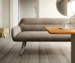 EsszimmerbankTaya-Flex 300 cm Mikrofaser Taupe Vintage Kufengestell flach Effektfinish Titan Taschenfederkern Sofort versandfertig