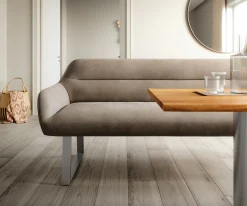 EsszimmerbankTaya-Flex 300 cm Mikrofaser Taupe Vintage Kufengestell kantig Edelstahl Taschenfederkern Versandfertig ca. 12.02.27