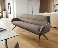 EsszimmerbankTaya-Flex 200 cm Strukturstoff Soft Taupe Kreuzgestell kantig Graphit Taschenfederkern Sofort versandfertig