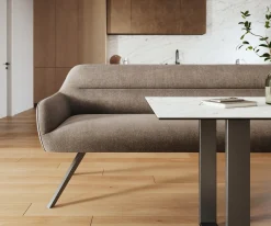 EsszimmerbankTaya-Flex 200 cm Strukturstoff Soft Taupe Kreuzgestell kantig Schwarz Taschenfederkern Sofort versandfertig