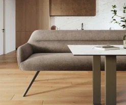 EsszimmerbankTaya-Flex 200 cm Strukturstoff Soft Taupe Kreuzgestell kantig Effektfinish Titan Taschenfederkern Sofort versandfertig