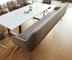 EsszimmerbankTaya-Flex 300 cm Strukturstoff Soft Taupe Kreuzgestell kantig Graphit Taschenfederkern Sofort versandfertig