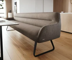 EsszimmerbankTaya-Flex 300 cm Strukturstoff Soft Taupe Kufengestell flach Schwarz Taschenfederkern Sofort versandfertig