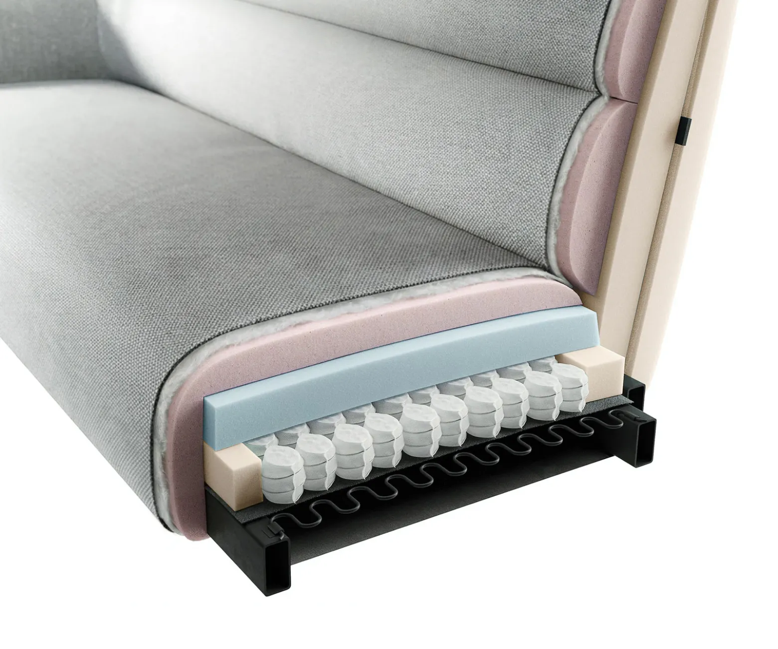 EsszimmerbankTaya-Flex 200 cm Strukturstoff Soft Taupe Kufengestell flach Edelstahl Taschenfederkern Sofort versandfertig