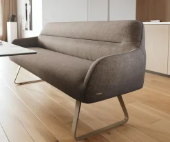 EsszimmerbankTaya-Flex 200 cm Strukturstoff Soft Taupe Kufengestell flach Effektfinish Titan Taschenfederkern Sofort versandfertig