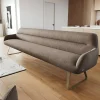 EsszimmerbankTaya-Flex 300 cm Strukturstoff Soft Taupe Kufengestell flach Effektfinish Titan Taschenfederkern Sofort versandfertig