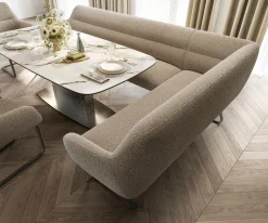 EsszimmerbankTaya-Flex 285x190 cm Bouclé Schlamm Kufengestell flach Effektfinish Titan Taschenfederkern Rechts Sofort versandfertig