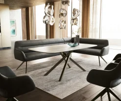 EsszimmerbankTaya-Flex 285x190 cm Mikrofaser Anthrazit Vintage Kreuzgestell kantig Effektfinish Titan Taschenfederkern Rechts Sofort versandfertig