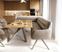 EsszimmerbankTaya-Flex 285x190 cm Mikrofaser Beige Vintage Kreuzgestell kantig Effektfinish Titan Taschenfederkern Links Sofort versandfertig