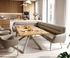 EsszimmerbankTaya-Flex 285x190 cm Mikrofaser Beige Vintage Kufengestell flach Effektfinish Titan Taschenfederkern Links Sofort versandfertig