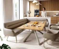 EsszimmerbankTaya-Flex 285x190 cm Mikrofaser Beige Vintage Kufengestell flach Effektfinish Titan Taschenfederkern Rechts Sofort versandfertig
