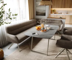 EsszimmerbankTaya-Flex 285x190 cm Mikrofaser Taupe Vintage Kreuzgestell kantig Effektfinish Titan Taschenfederkern Rechts Sofort versandfertig