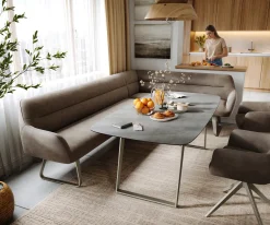EsszimmerbankTaya-Flex 285x190 cm Mikrofaser Taupe Vintage Kufengestell flach Effektfinish Titan Taschenfederkern Rechts Sofort versandfertig