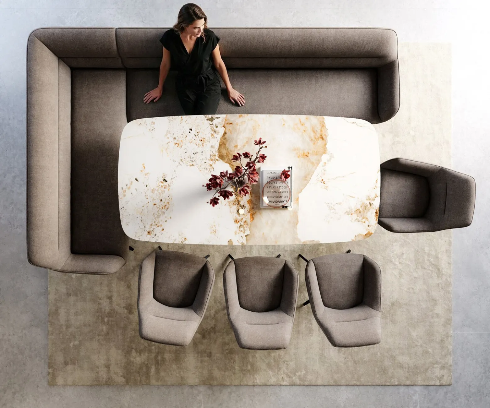 EsszimmerbankTaya-Flex 285x190 cm Strukturstoff Soft Taupe Kreuzgestell kantig Schwarz Taschenfederkern Links Sofort versandfertig