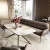 EsszimmerbankTaya-Flex 285x190 cm Strukturstoff Soft Taupe Kreuzgestell kantig Effektfinish Titan Taschenfederkern Links Sofort versandfertig