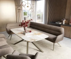 EsszimmerbankTaya-Flex 285x190 cm Strukturstoff Soft Taupe Kreuzgestell kantig Effektfinish Titan Taschenfederkern Links Sofort versandfertig
