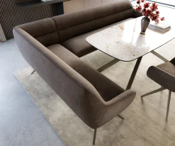 EsszimmerbankTaya-Flex 285x190 cm Strukturstoff Soft Taupe Kreuzgestell kantig Effektfinish Titan Taschenfederkern Links Sofort versandfertig