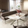 EsszimmerbankTaya-Flex 285x190 cm Strukturstoff Soft Taupe Kreuzgestell kantig Effektfinish Titan Taschenfederkern Rechts Sofort versandfertig