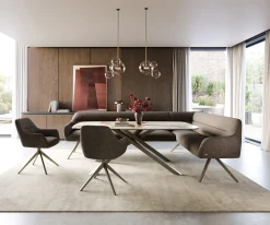 EsszimmerbankTaya-Flex 285x190 cm Strukturstoff Soft Taupe Kreuzgestell kantig Effektfinish Titan Taschenfederkern Rechts Sofort versandfertig
