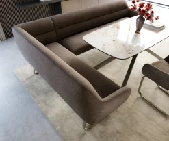 EsszimmerbankTaya-Flex 285x190 cm Strukturstoff Soft Taupe Kufengestell flach Effektfinish Titan Taschenfederkern Links Sofort versandfertig