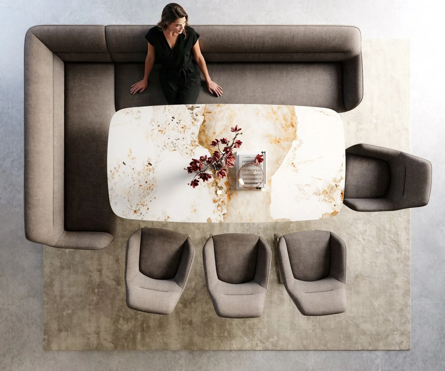 EsszimmerbankTaya-Flex 285x190 cm Strukturstoff Soft Taupe Kufengestell flach Effektfinish Titan Taschenfederkern Links Sofort versandfertig