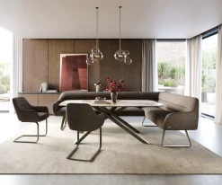 EsszimmerbankTaya-Flex 285x190 cm Strukturstoff Soft Taupe Kufengestell flach Effektfinish Titan Taschenfederkern Rechts Sofort versandfertig