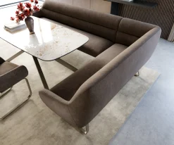 EsszimmerbankTaya-Flex 285x190 cm Strukturstoff Soft Taupe Kufengestell flach Effektfinish Titan Taschenfederkern Rechts Sofort versandfertig