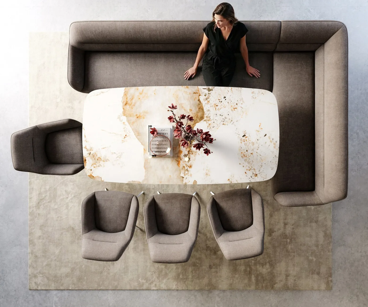 EsszimmerbankTaya-Flex 285x190 cm Strukturstoff Soft Taupe Kufengestell kantig Edelstahl Taschenfederkern Rechts Versandfertig ca. 12.02.27