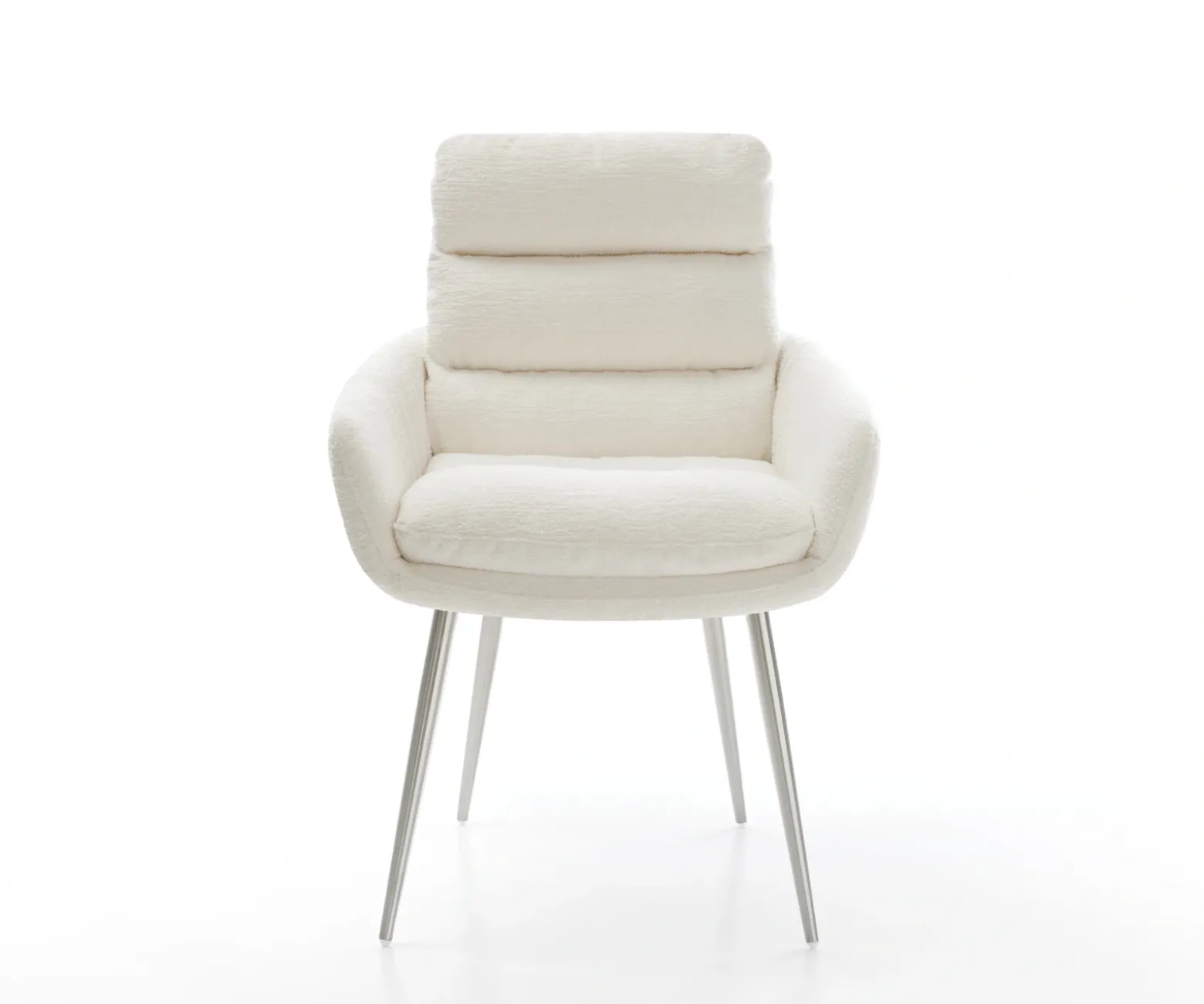 EsszimmerstuhlAbelia-Flex mit Armlehnen Bouclé Soft Beige 4-Fuß konisch Edelstahl Sofort versandfertig
