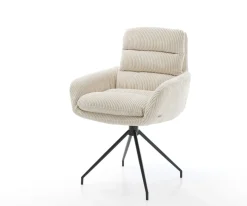 EsszimmerstuhlAbelia-Flex mit Armlehnen Cord Beige Kreuzgestell konisch Schwarz Sofort versandfertig