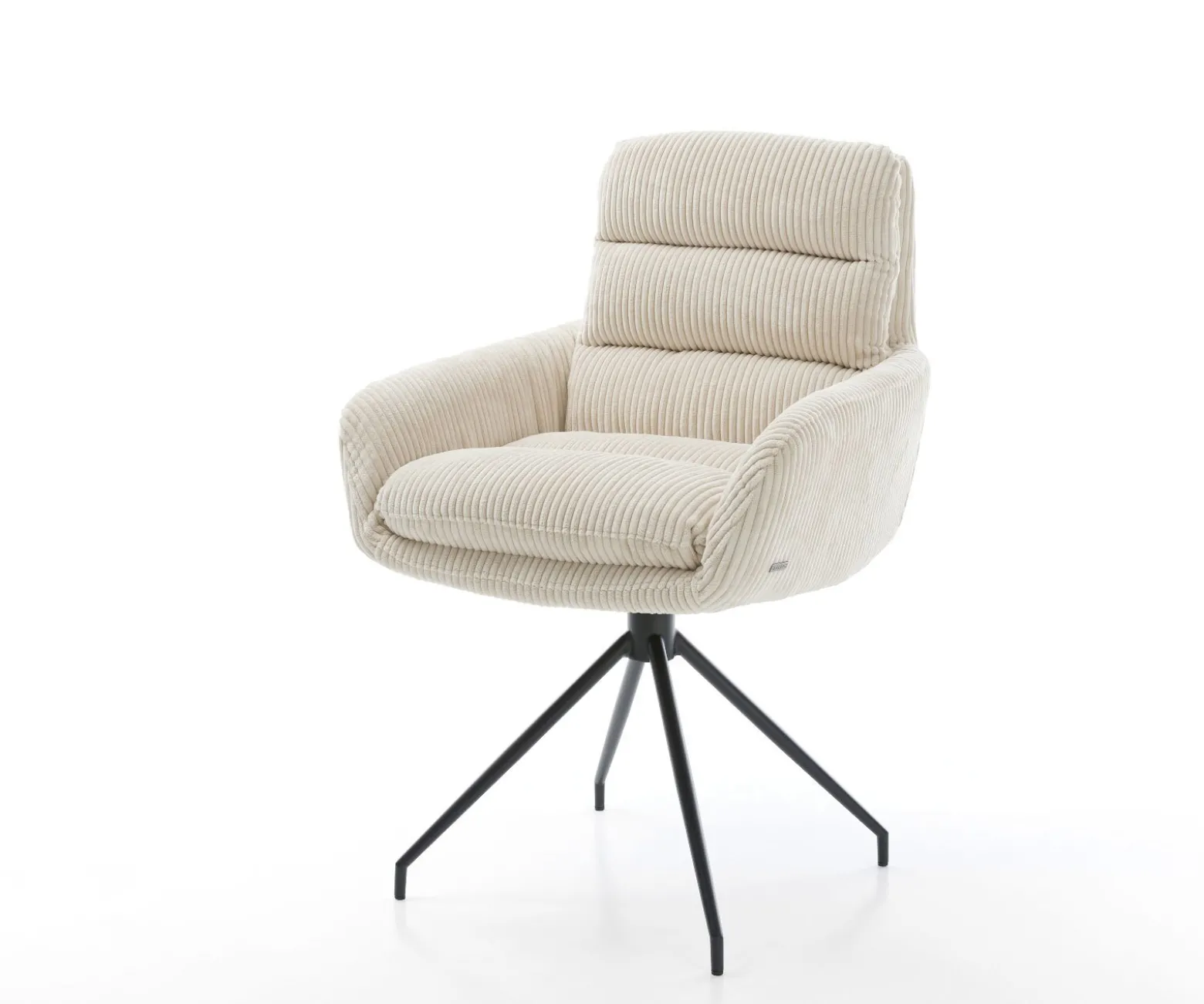 EsszimmerstuhlAbelia-Flex mit Armlehnen Cord Beige Kreuzgestell konisch Schwarz Sofort versandfertig