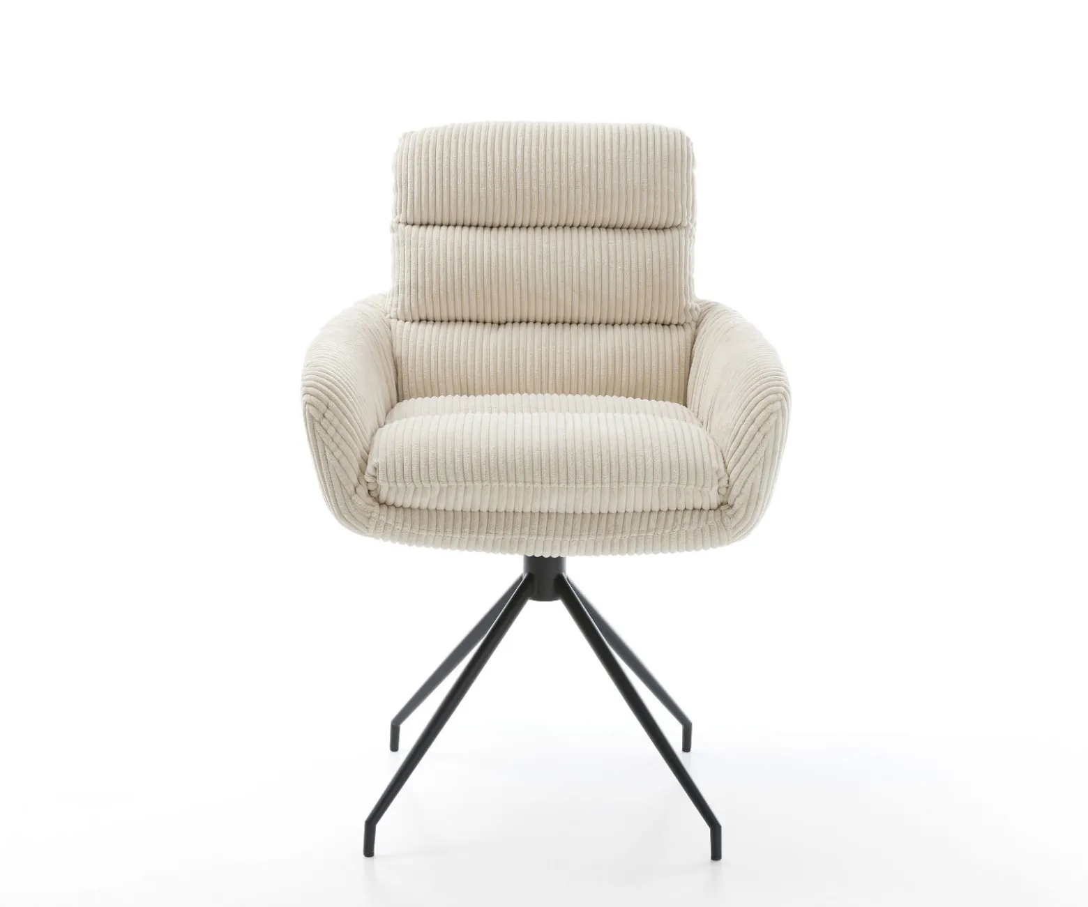 EsszimmerstuhlAbelia-Flex mit Armlehnen Cord Beige Kreuzgestell konisch Schwarz Sofort versandfertig