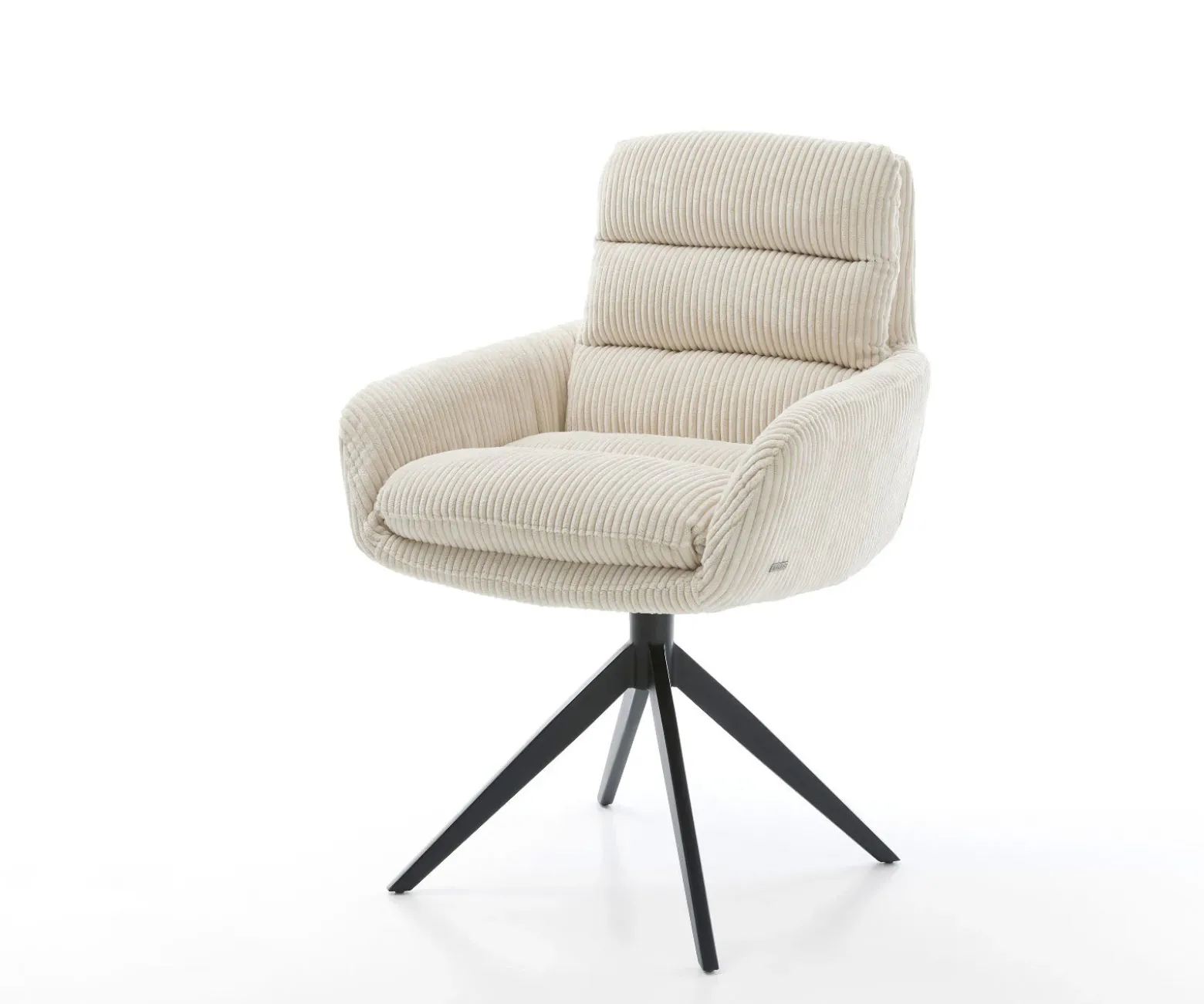 EsszimmerstuhlAbelia-Flex mit Armlehnen Cord Beige Kreuzgestell breit Schwarz Sofort versandfertig