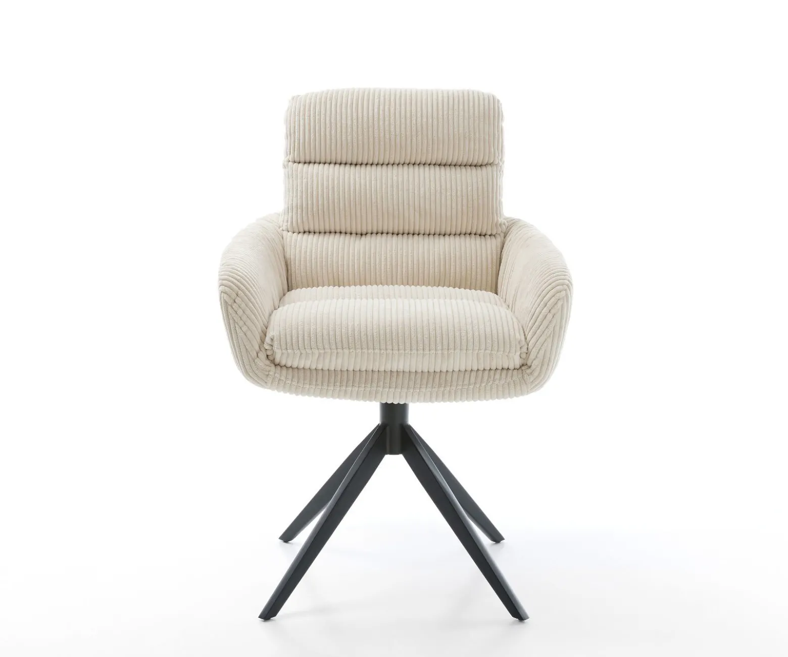 EsszimmerstuhlAbelia-Flex mit Armlehnen Cord Beige Kreuzgestell breit Schwarz Sofort versandfertig