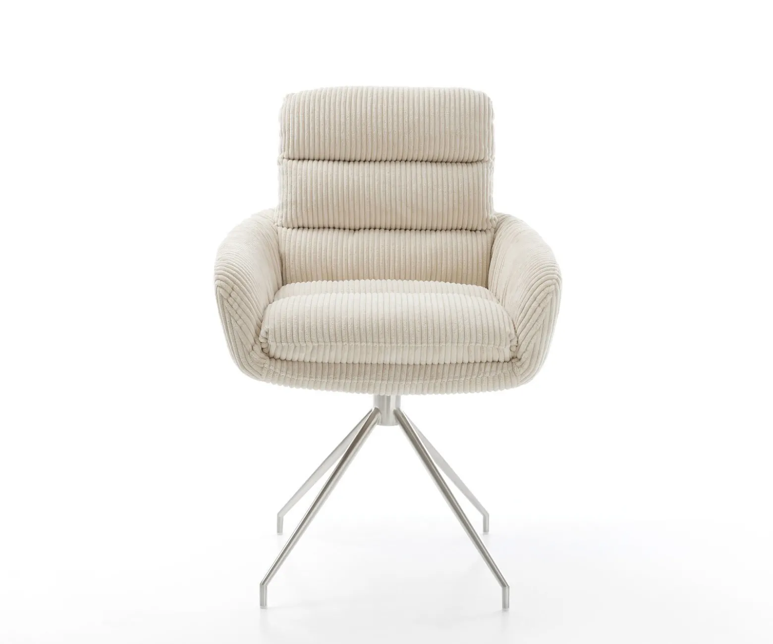 EsszimmerstuhlAbelia-Flex mit Armlehnen Cord Beige Kreuzgestell konisch Edelstahl Sofort versandfertig