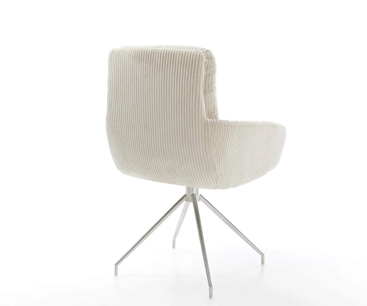 EsszimmerstuhlAbelia-Flex mit Armlehnen Cord Beige Kreuzgestell konisch Edelstahl Sofort versandfertig