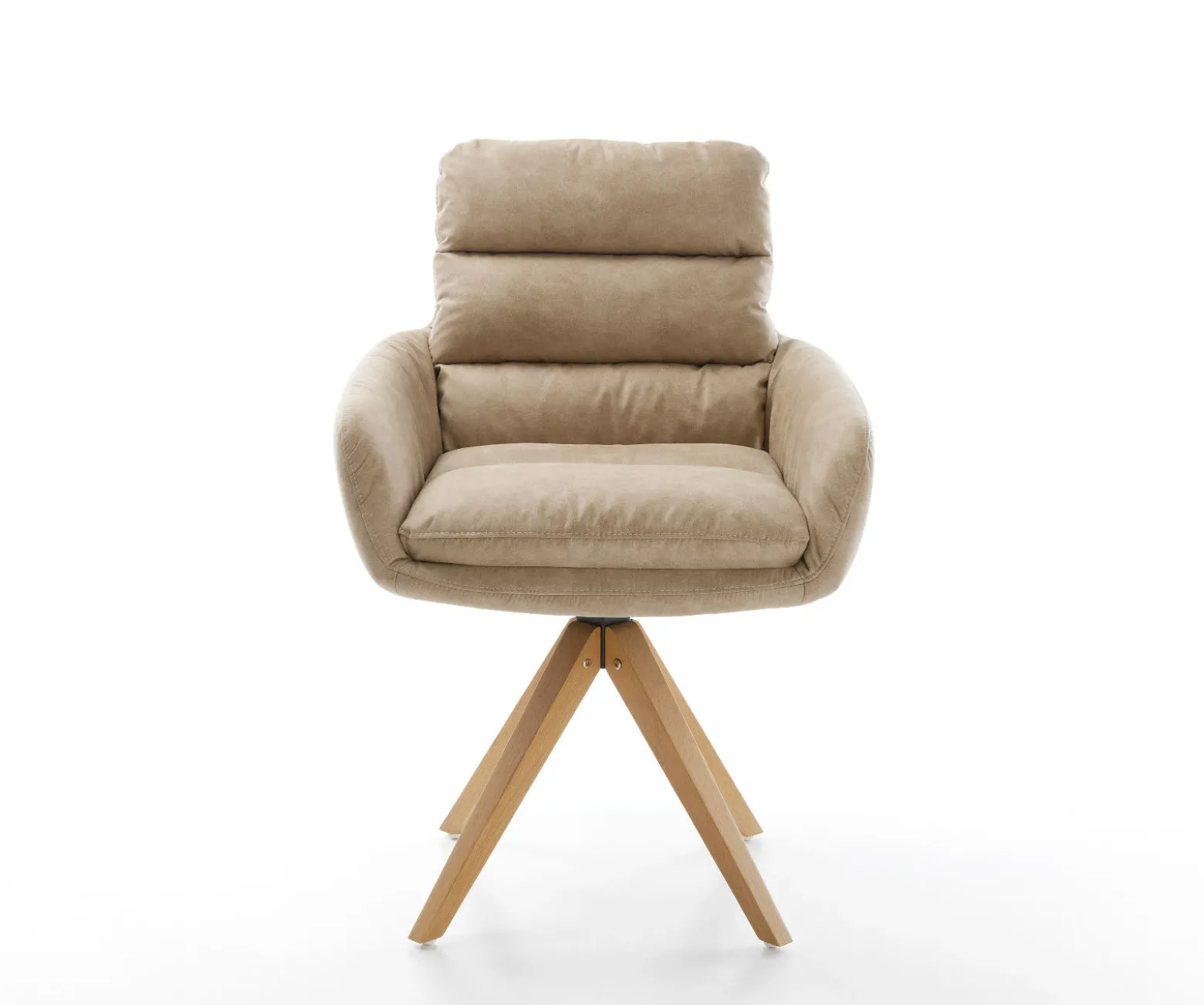 EsszimmerstuhlAbelia-Flex mit Armlehnen Mikrofaser Beige Vintage Holzgestell kantig Natur 360° drehbar Versandfertig ca. 28.10.26