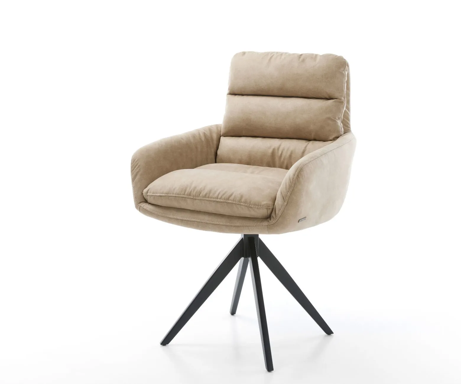 EsszimmerstuhlAbelia-Flex mit Armlehnen Mikrofaser Beige Vintage Kreuzgestell kantig Schwarz Sofort versandfertig
