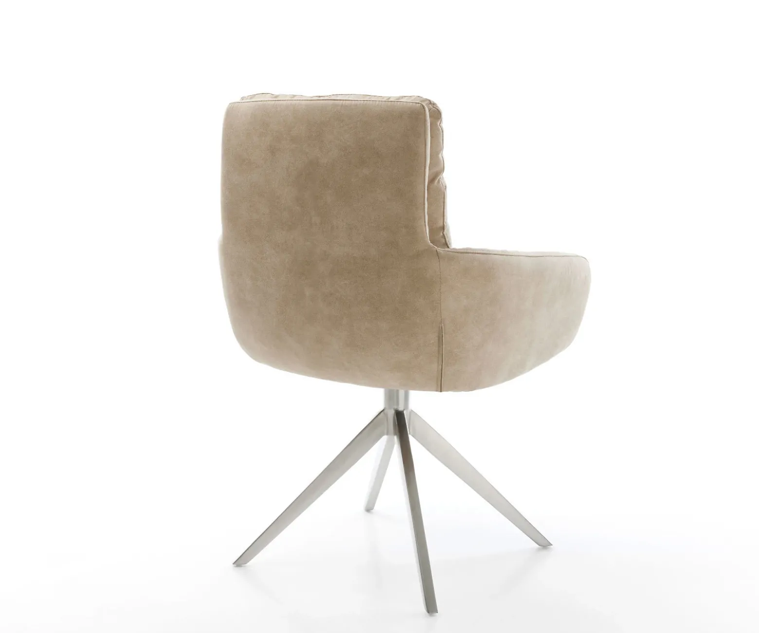 EsszimmerstuhlAbelia-Flex mit Armlehnen Mikrofaser Beige Vintage Kreuzgestell breit Edelstahl Sofort versandfertig
