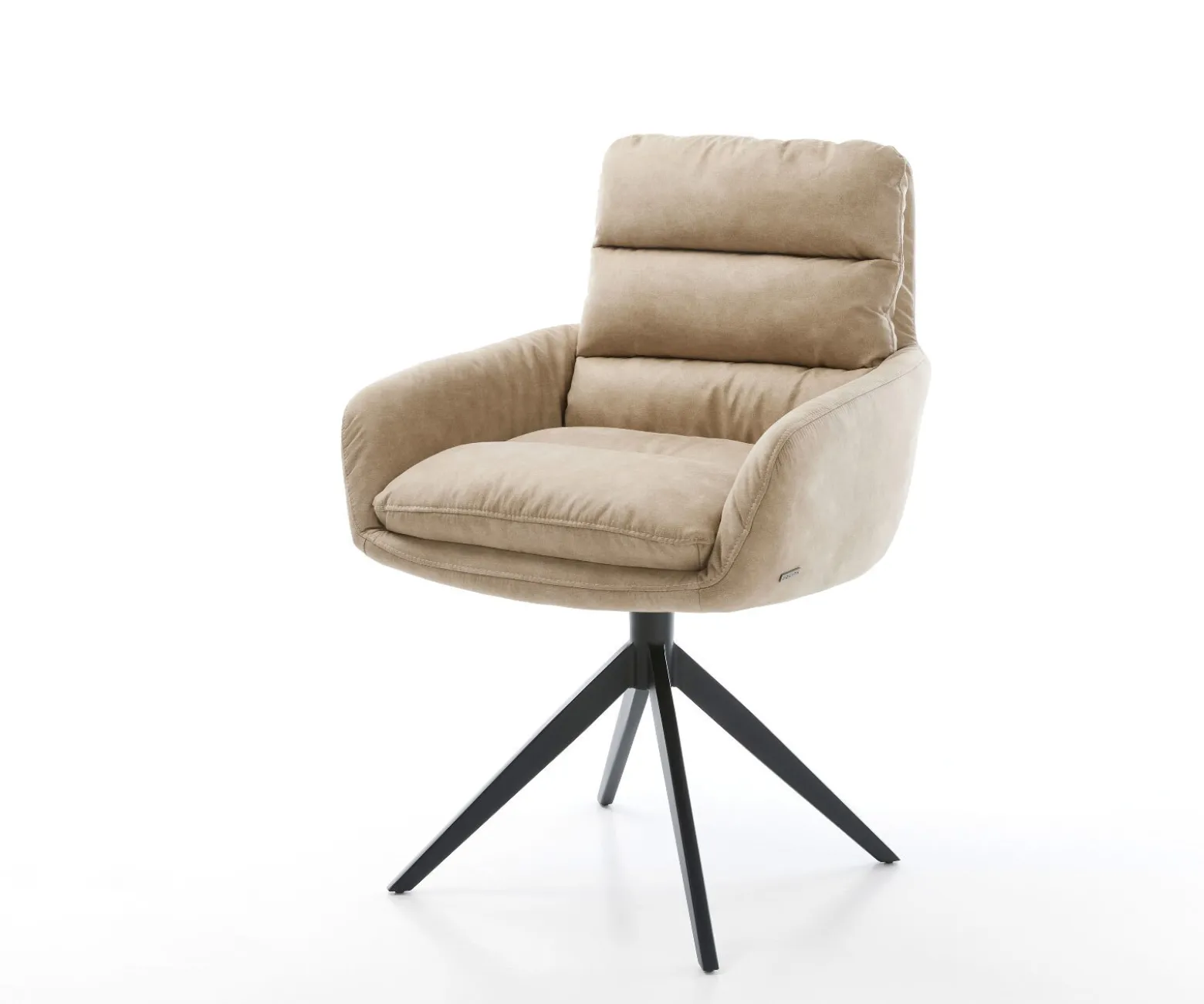 EsszimmerstuhlAbelia-Flex mit Armlehnen Mikrofaser Beige Vintage Kreuzgestell breit Schwarz Sofort versandfertig