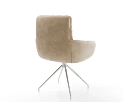 EsszimmerstuhlAbelia-Flex mit Armlehnen Mikrofaser Beige Vintage Kreuzgestell konisch Edelstahl Sofort versandfertig