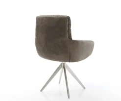 EsszimmerstuhlAbelia-Flex mit Armlehnen Mikrofaser Taupe Vintage Kreuzgestell kantig Edelstahl Sofort versandfertig